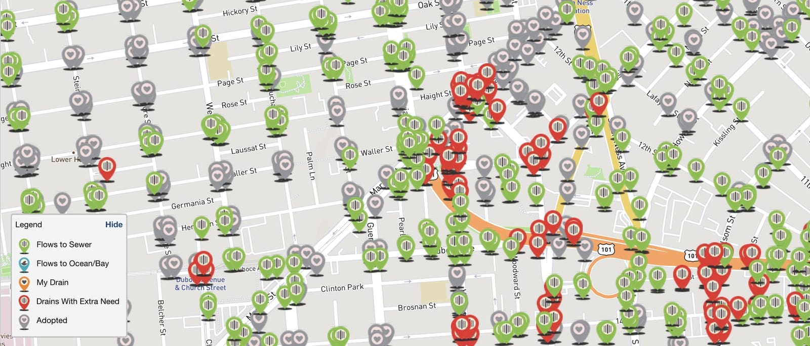 Map of storm drains adopted by residents