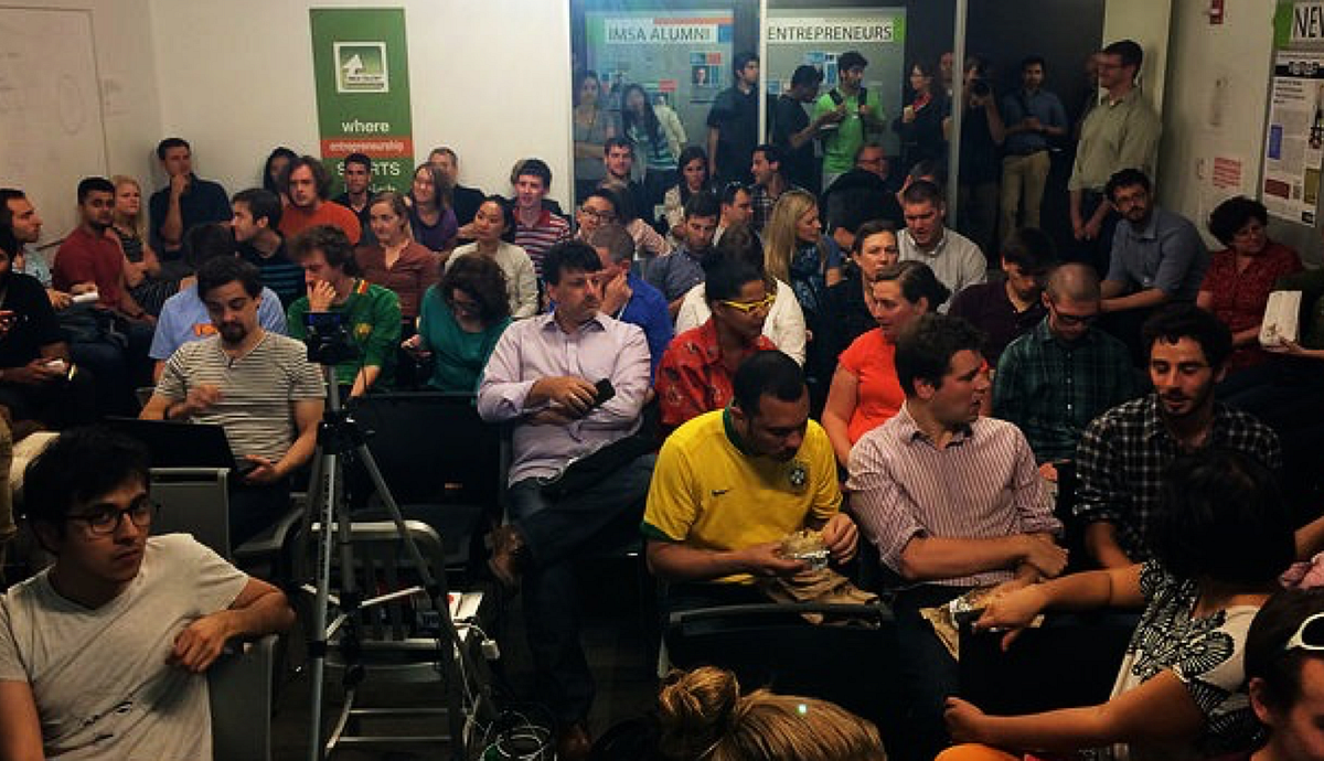 Crowd of developers at a civic hacking meetup
