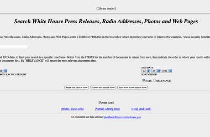 Early White House press release search page