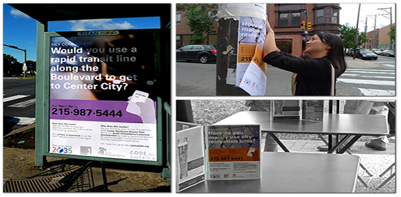 Textizen survey posters at Philadelphia bus stops