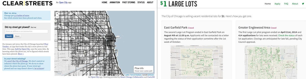 Clear Streets and Large Lots civic apps for Chicago