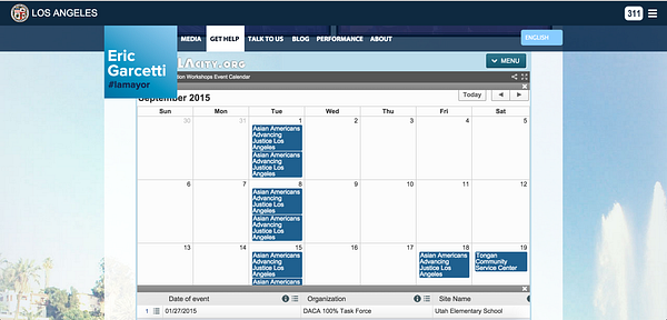 Immigration workshop calendar on the LA mayor's website