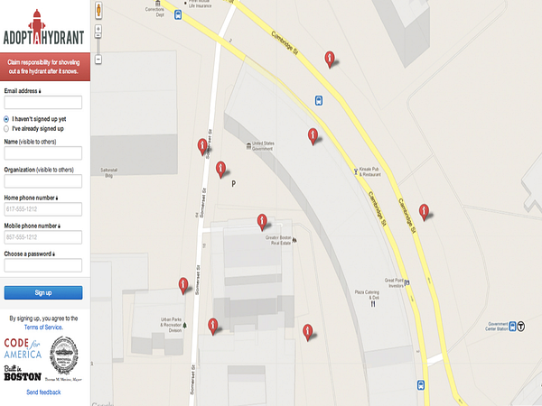 Adopt-a-Hydrant signup form and map