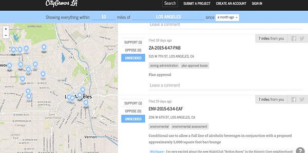 CityGrows.LA map of proposed projects
