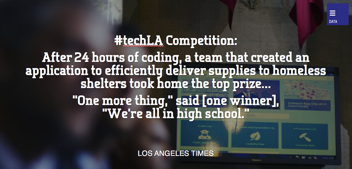 LA Times headline: a team of high-schoolers wins the #techLA competition