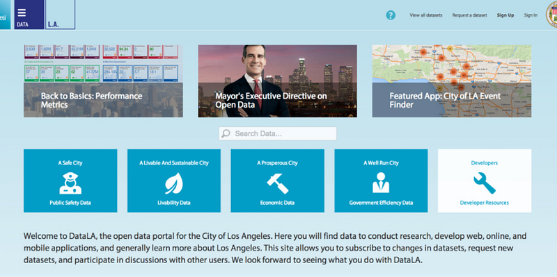 DataLA open data portal homepage