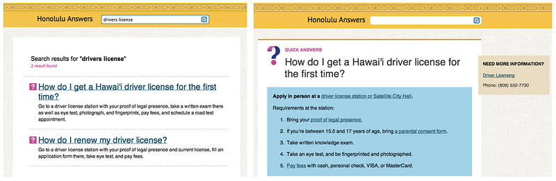 Honolulu Answers search results and answer page
