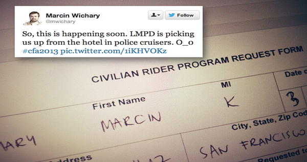 Tweet showing a handwritten civilian rider program request form