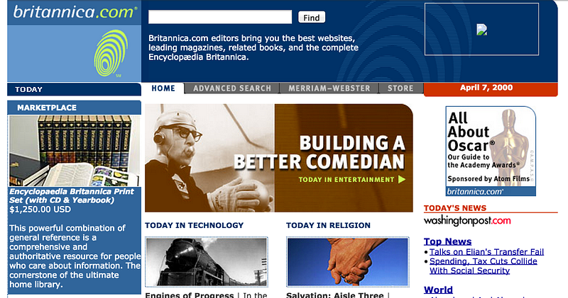 Britannica.com homepage circa 2000