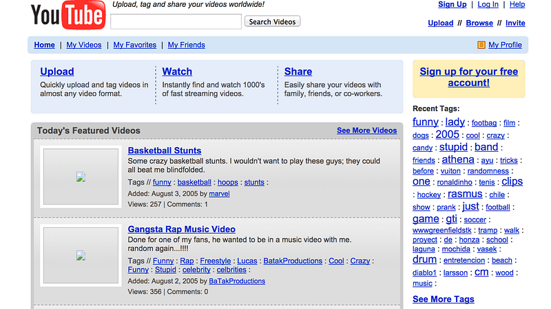 Early YouTube homepage