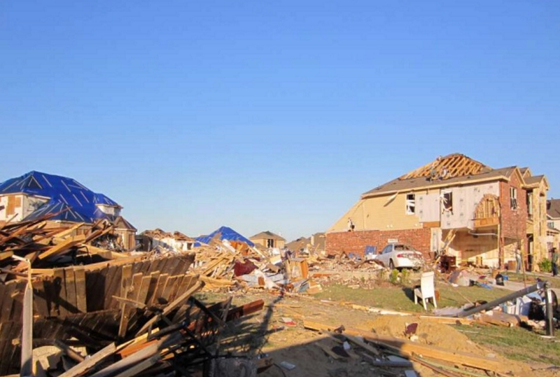 Storm-damaged neighborhood