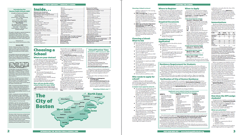 City of Boston school enrollment guide spread